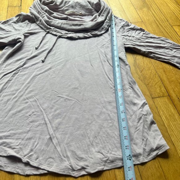 Soft Surroundings Size M Taupe Drawstring Cowl Funnel Neck Long Sleeve Shirt Top - Picture 6 of 12